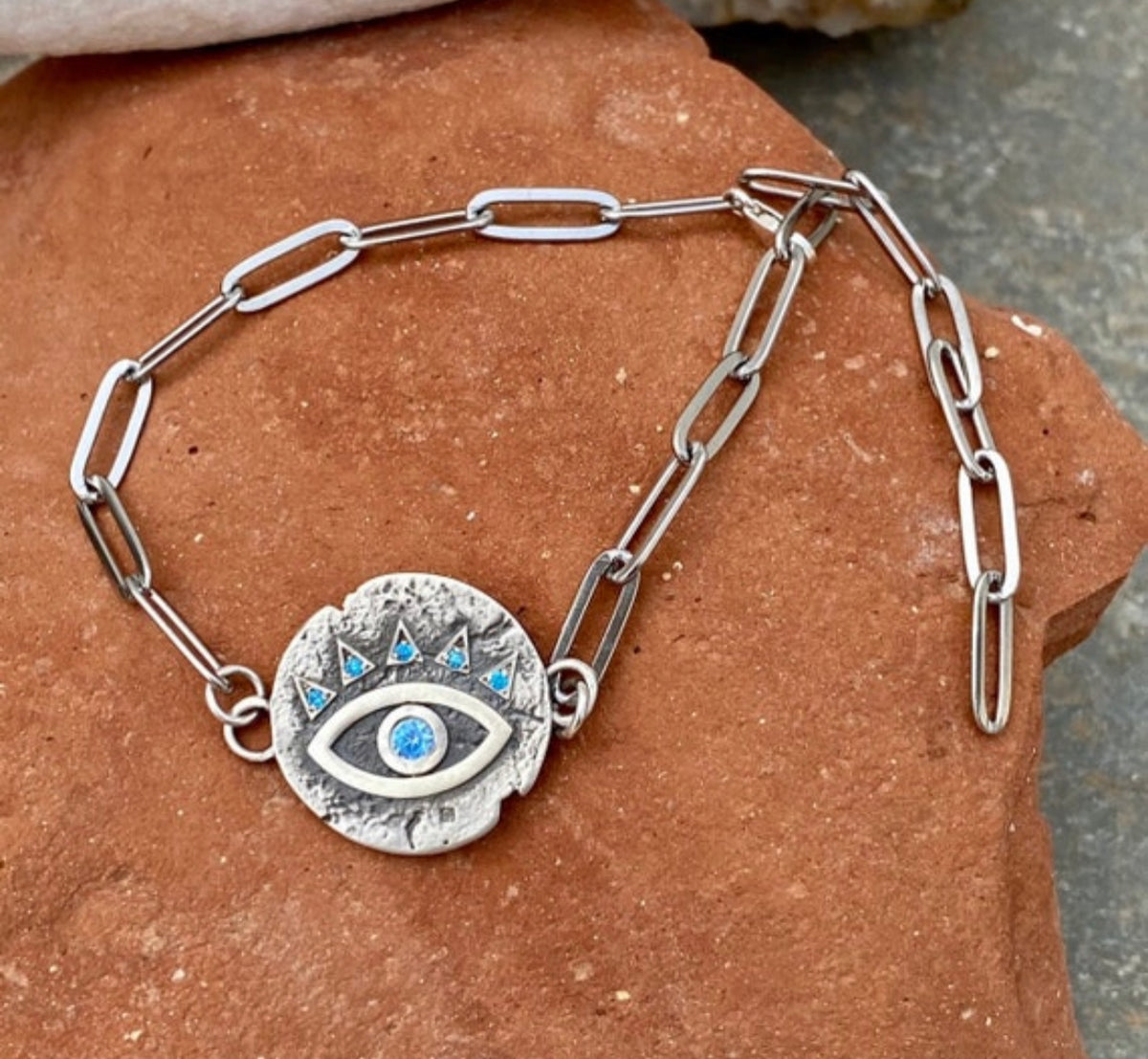 Evil eye bracelet, blue gemstone evil eye bracelet silver
