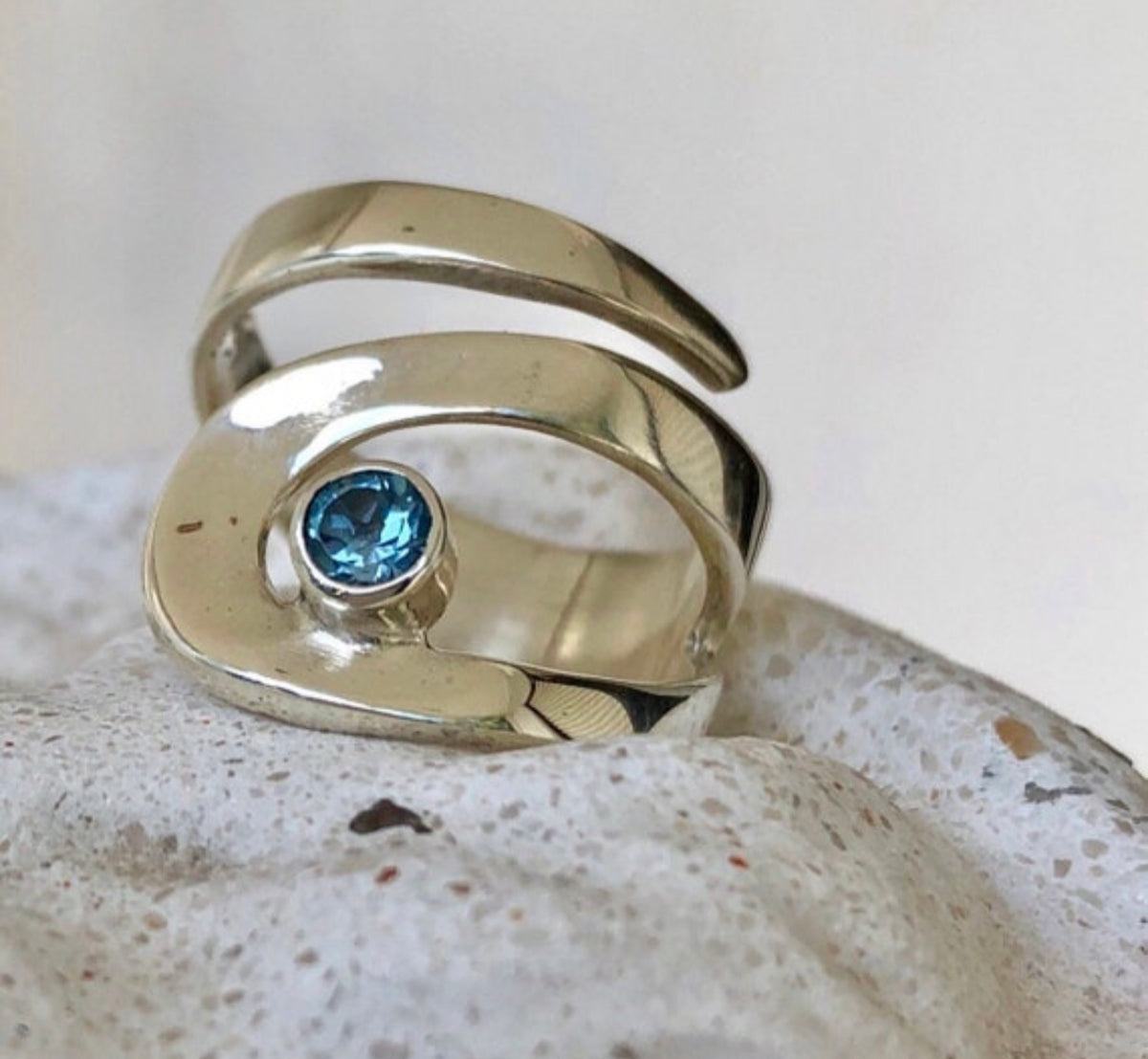blue topaz silver adjustable ring