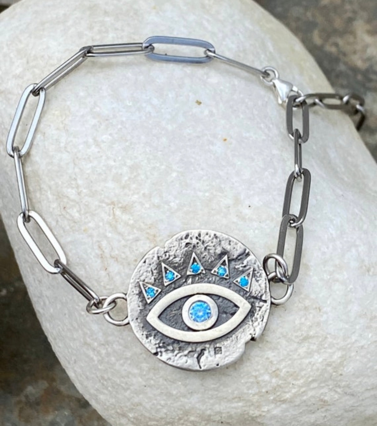 Evil eye bracelet, blue gemstone evil eye bracelet silver