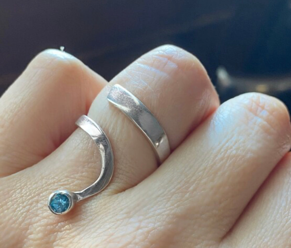 blue gemstone silver ring open ring