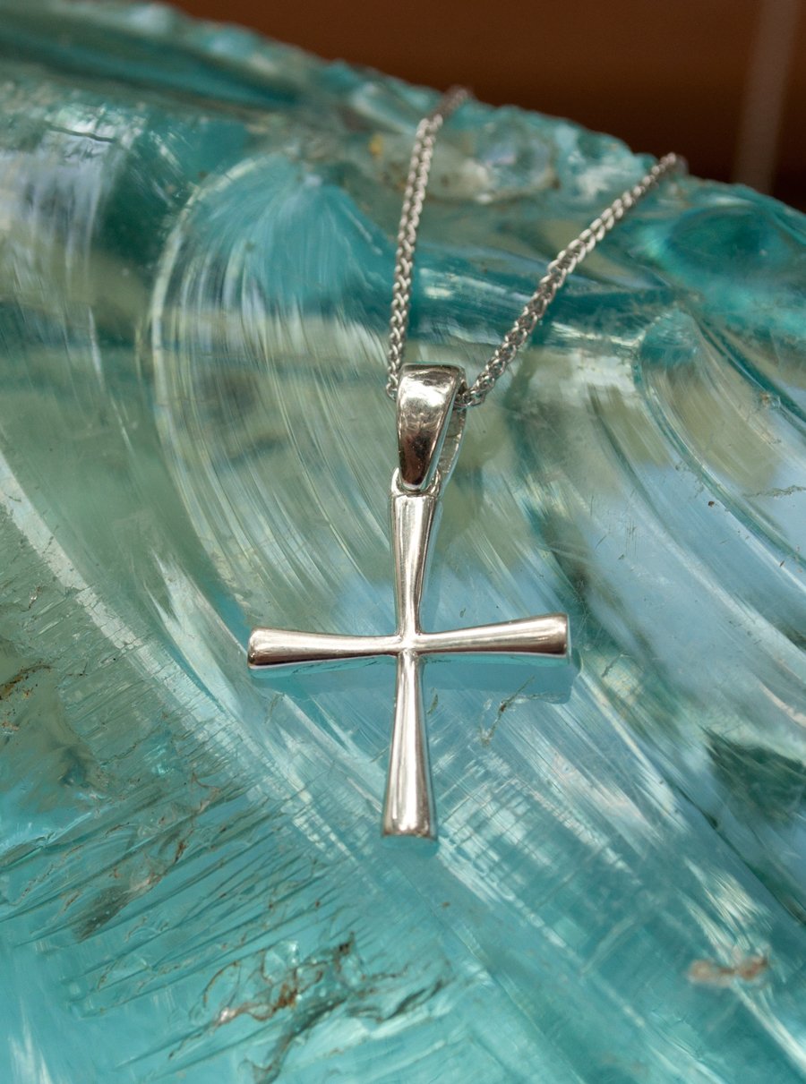 Woman's silver cross, Silver cross necklace, small silver cross, Byzantine silver cross 